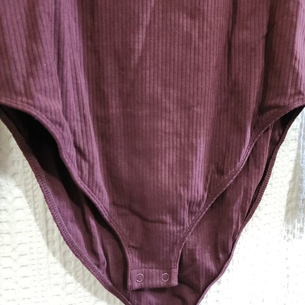 Old Navy Brown Ribbed Square Neck Long Sleeve Body Suit Women's Size Large - Picture 5 of 11